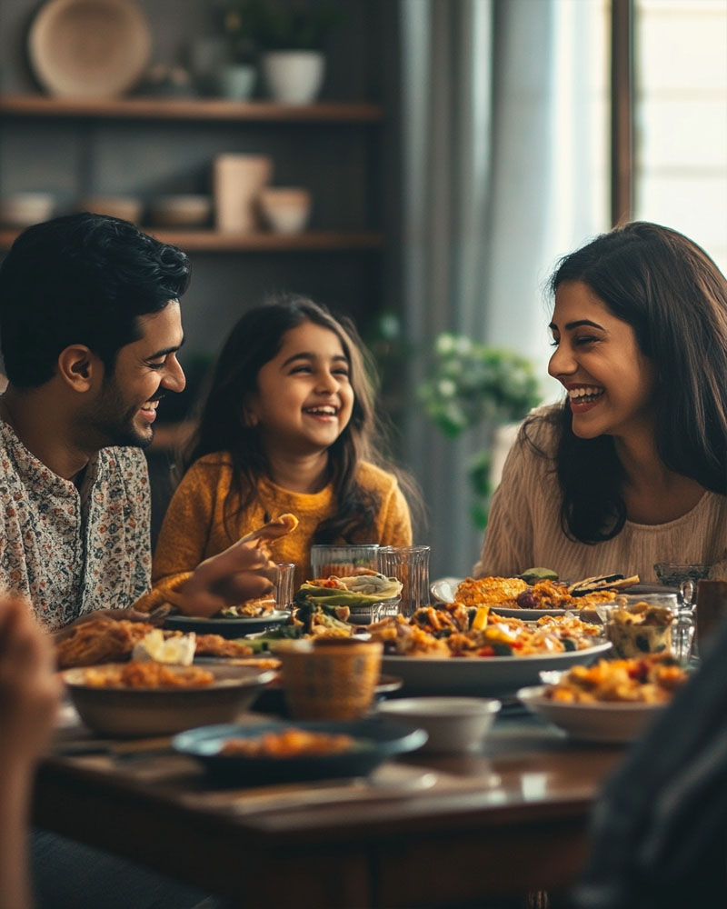 Family enjoying wholesome organic food