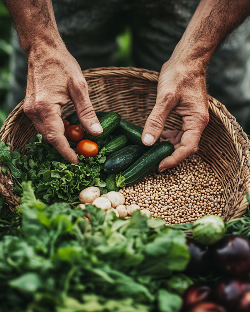 Fresh harvest being gathered by hand