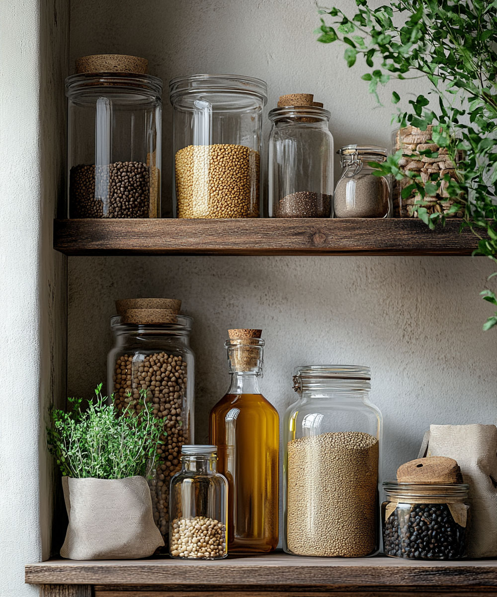 Organic pantry staples – grains, pulses, cold-pressed oil and fresh herbs