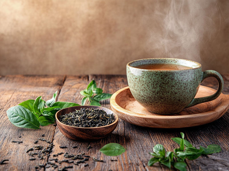 Loose leaf organic tea with a cup of masala chai