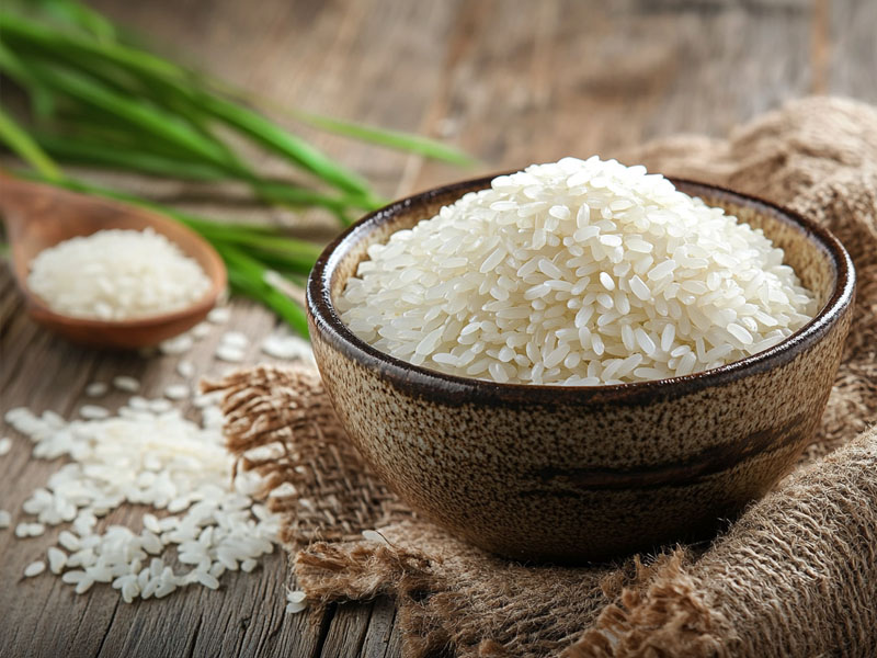 Soft white Kolam rice in a ceramic bowl