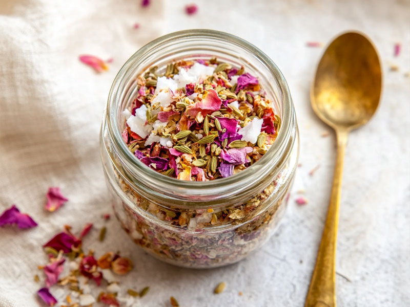 Colourful saunf mix mouth freshener in a glass jar