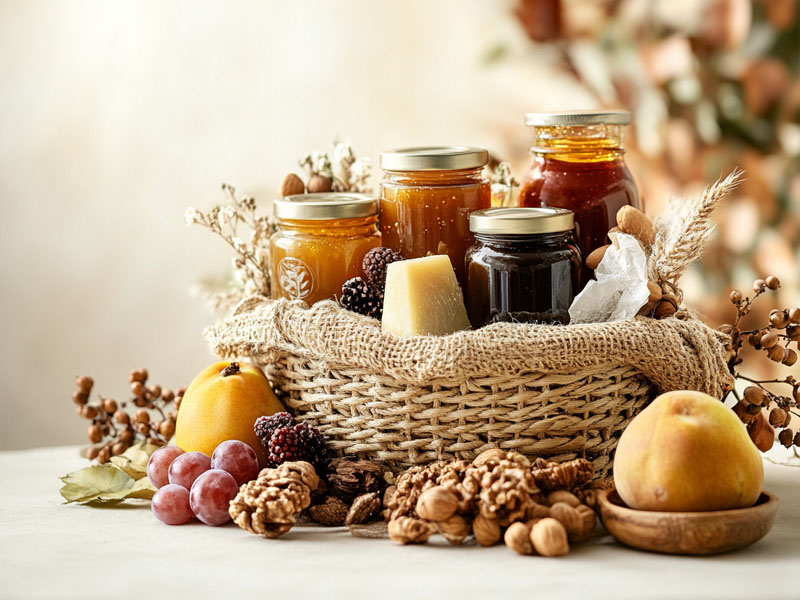 Curated gift basket of seasonal organic specialties